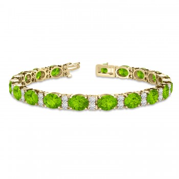 Diamond & Oval Cut Peridot Tennis Bracelet 14k Yellow Gold (13.62ctw)