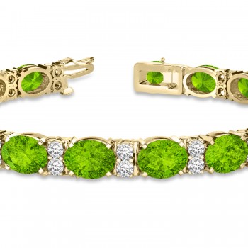 Diamond & Oval Cut Peridot Tennis Bracelet 14k Yellow Gold (13.62ctw)