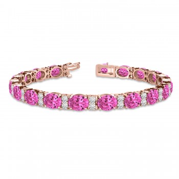 Diamond & Oval Cut Pink Tourmaline Tennis Bracelet 14k R Gold (13.62ct)