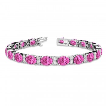 Diamond & Oval Cut Pink Tourmaline Tennis Bracelet 14k W Gold (13.62ct)