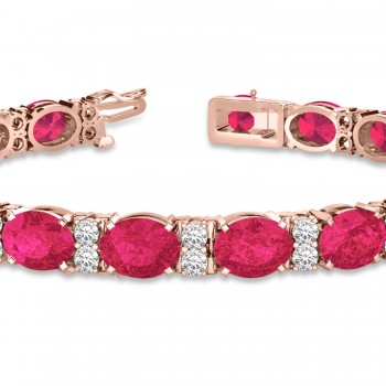 Diamond & Oval Cut Ruby Tennis Bracelet 14k Rose Gold (13.62ctw)