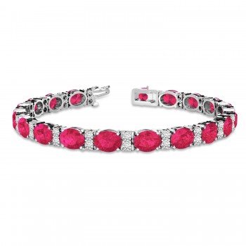 Diamond & Oval Cut Ruby Tennis Bracelet 14k White Gold (13.62ctw)