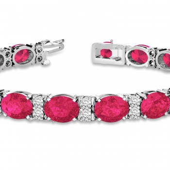 Diamond & Oval Cut Ruby Tennis Bracelet 14k White Gold (13.62ctw)