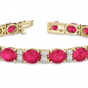 Diamond & Oval Cut Ruby Tennis Bracelet 14k Yellow Gold (13.62ctw)