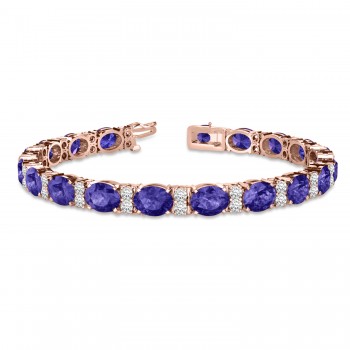 Diamond & Oval Cut Tanzanite Tennis Bracelet 14k Rose Gold (13.62ct)