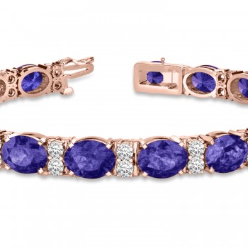 Diamond & Oval Cut Tanzanite Tennis Bracelet 14k Rose Gold (13.62ct)