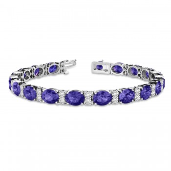 Diamond & Oval Cut Tanzanite Tennis Bracelet 14k White Gold (13.62ct)