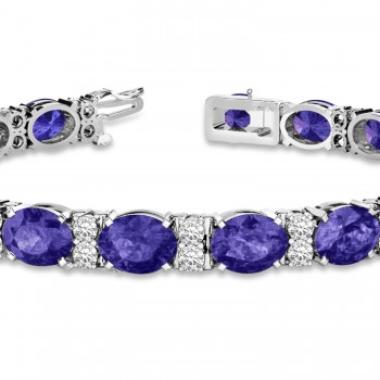 Diamond & Oval Cut Tanzanite Tennis Bracelet 14k White Gold (13.62ct)