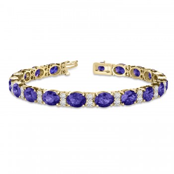 Diamond & Oval Cut Tanzanite Tennis Bracelet 14k Yellow Gold (13.62ct)