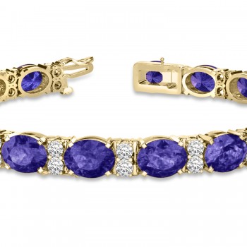 Diamond & Oval Cut Tanzanite Tennis Bracelet 14k Yellow Gold (13.62ct)