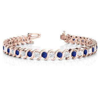 Blue Sapphire & Diamond Tennis S Link Bracelet 14k Rose Gold (4.00ct)