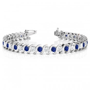 Blue Sapphire & Diamond Tennis S Link Bracelet 14k White Gold (4.00ct)