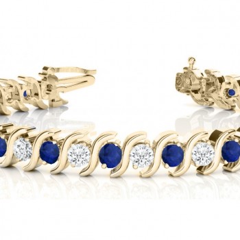 Blue Sapphire & Diamond Tennis S Link Bracelet 14k Yellow Gold (4.00ct)