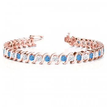 Blue Topaz & Diamond Tennis S Link Bracelet 14k Rose Gold (4.00ct)