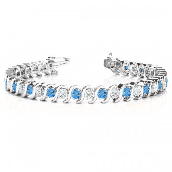 Blue Topaz Tennis S Link Bracelet 14k White Gold (4.00ct)