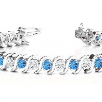 Blue Topaz Tennis S Link Bracelet 14k White Gold (4.00ct)