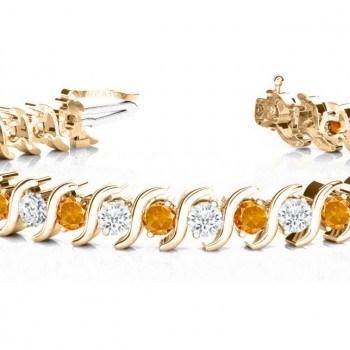 Citrine & Diamond Tennis S Link Bracelet 14k Rose Gold (4.00ct)