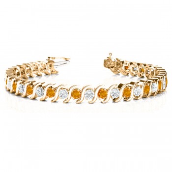 Citrine & Diamond Tennis S Link Bracelet 14k Yellow Gold (4.00ct)