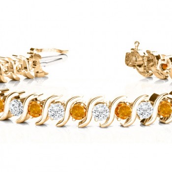 Citrine & Diamond Tennis S Link Bracelet 14k Yellow Gold (4.00ct)