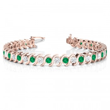 Emerald & Diamond Tennis S Link Bracelet 14k Rose Gold (4.00ct)