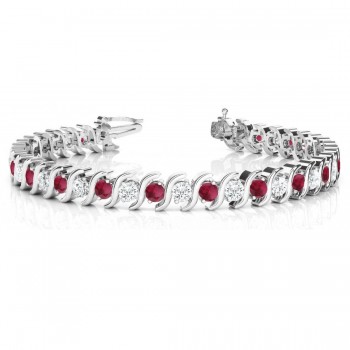 Garnet & Diamond Tennis S Link Bracelet 14k White Gold (4.00ct)