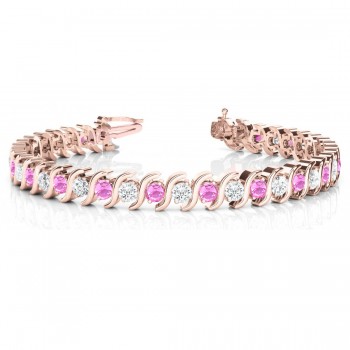 Pink Sapphire & Diamond Tennis S Link Bracelet 14k Rose Gold (4.00ct)