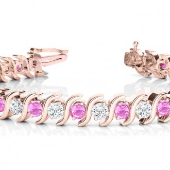 Pink Sapphire & Diamond Tennis S Link Bracelet 14k Rose Gold (4.00ct)