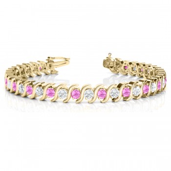 Pink Sapphire & Diamond Tennis S Link Bracelet 14k Yellow Gold (4.00ct)