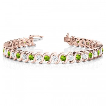 Peridot & Diamond Tennis S Link Bracelet 14k Rose Gold (4.00ct)