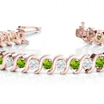 Peridot & Diamond Tennis S Link Bracelet 14k Rose Gold (4.00ct)