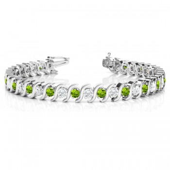 Peridot & Diamond Tennis S Link Bracelet 14k White Gold (4.00ct)