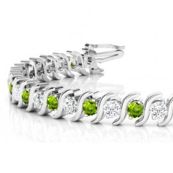 Peridot & Diamond Tennis S Link Bracelet 14k White Gold (4.00ct)