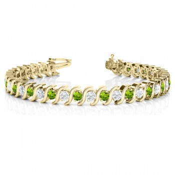 Peridot & Diamond Tennis S Link Bracelet 14k Yellow Gold (4.00ct)