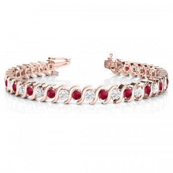 Ruby & Diamond Tennis S Link Bracelet 14k Rose Gold (4.00ct)