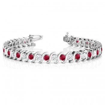 Ruby & Diamond Tennis S Link Bracelet 14k White Gold (4.00ct)