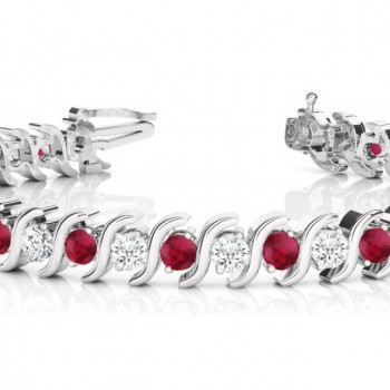 Ruby & Diamond Tennis S Link Bracelet 14k White Gold (4.00ct)