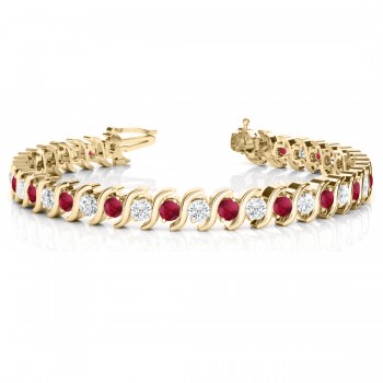 Ruby & Diamond Tennis S Link Bracelet 14k Yellow Gold (4.00ct)