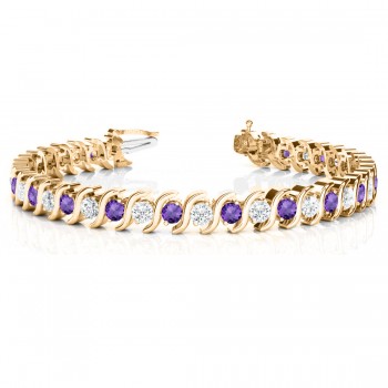 Amethyst & Diamond Tennis S Link Bracelet 18k Yellow Gold (6.00ct)