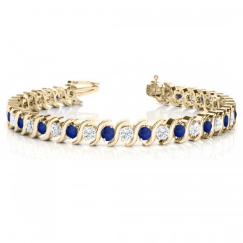 Blue Sapphire & Diamond Tennis S Link Bracelet 18k Yellow Gold (6.00ct)