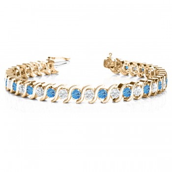 Blue Topaz & Diamond Tennis S Link Bracelet 18k Yellow Gold (6.00ct)