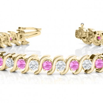 Pink Sapphire & Diamond Tennis S Link Bracelet 18k Yellow Gold (6.00ct)