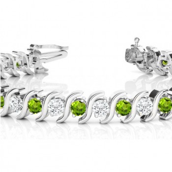 Peridot & Diamond Tennis S Link Bracelet 18k White Gold (6.00ct)