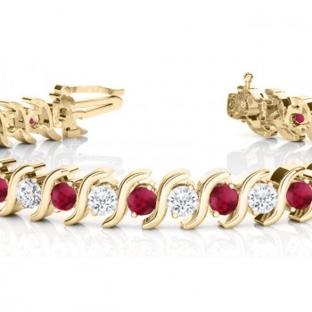 Ruby & Diamond Tennis S Link Bracelet 18k Yellow Gold (6.00ct)