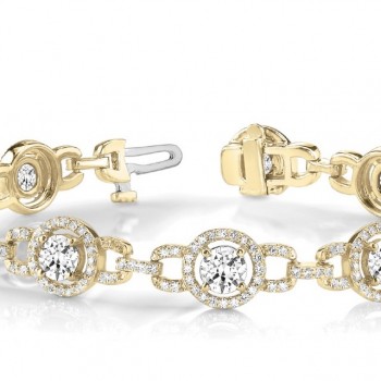 Luxury Halo Lab Diamond Link Bracelet 18k Yellow Gold (5.00ct)