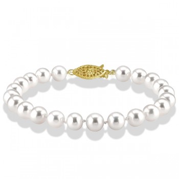 Cultured Freshwater Pearl Strand Bracelet 14K Gold Clasp 7.0-7.5mm