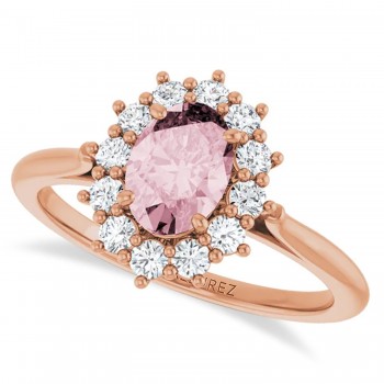 Oval Pink Morganite & Diamond Halo Ring 14K Rose Gold (1.08ct)