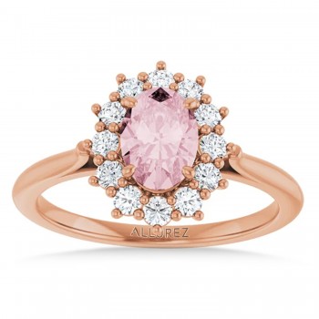Oval Pink Morganite & Diamond Halo Ring 14K Rose Gold (1.08ct)