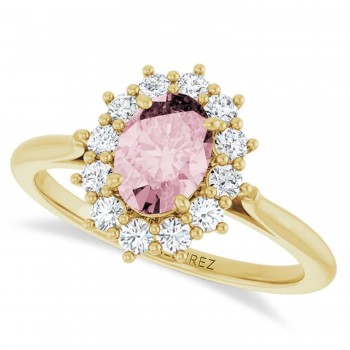 Oval Pink Morganite & Diamond Halo Ring 14K Yellow Gold (1.08ct)