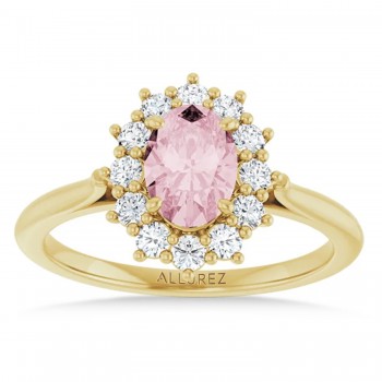 Oval Pink Morganite & Diamond Halo Ring 14K Yellow Gold (1.08ct)
