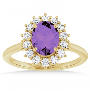 Oval Amethyst & Diamond Halo Ring 14K Yellow Gold (1.56ct)
